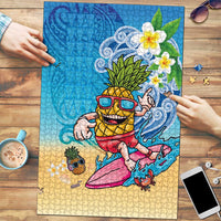 Hawaiian Funny Pineapple Surfing Puzzle Beach with Tribal Kakau and Plumeria LT03 Multicolor - Polynesian Pride
