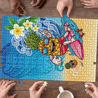 Hawaiian Funny Pineapple Surfing Puzzle Beach with Tribal Kakau and Plumeria LT03 - Polynesian Pride