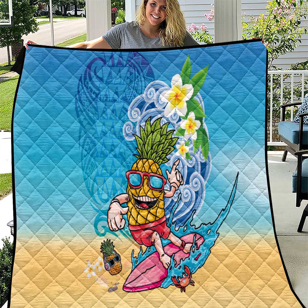 Hawaiian Funny Pineapple Surfing Quilt Beach with Tribal Kakau and Plumeria