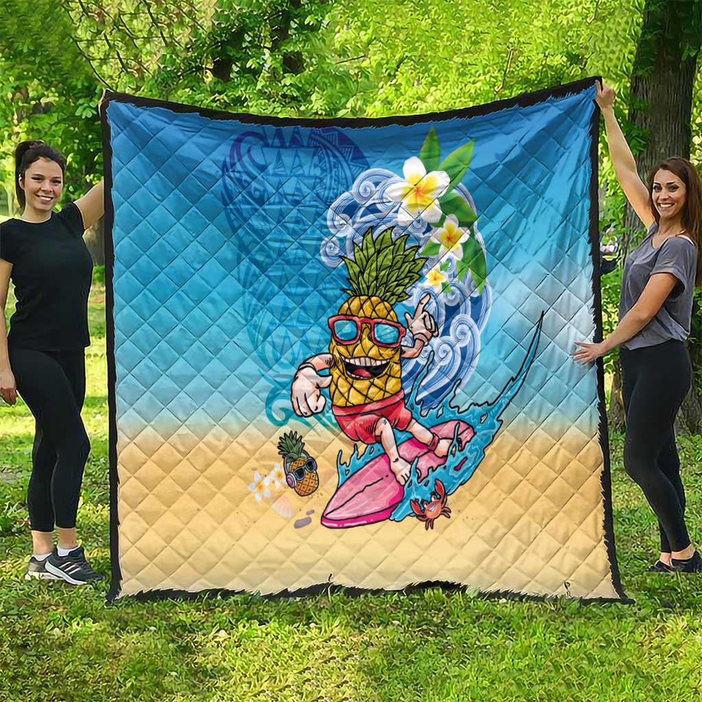Hawaiian Funny Pineapple Surfing Quilt Beach with Tribal Kakau and Plumeria LT03 - Polynesian Pride