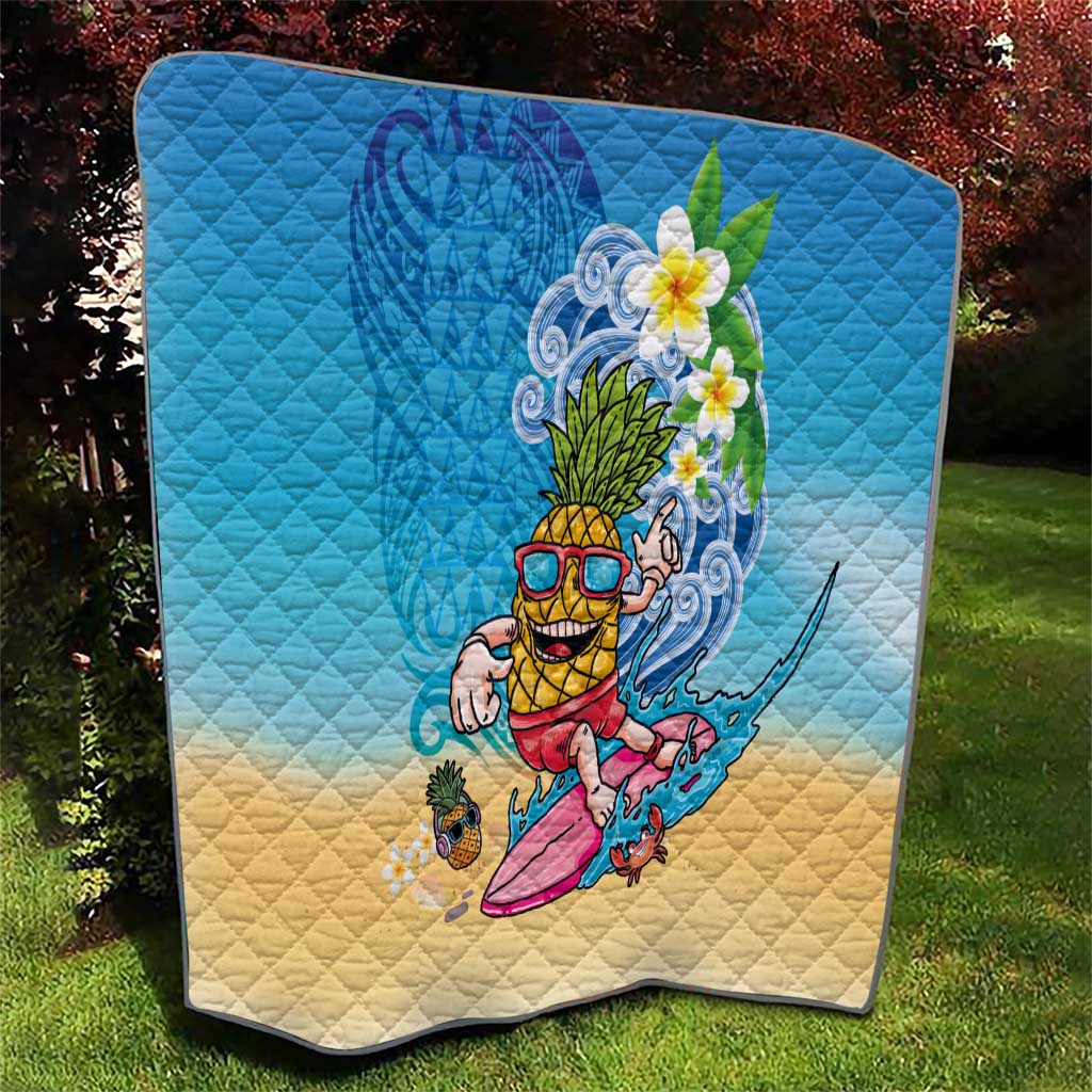 Hawaiian Funny Pineapple Surfing Quilt Beach with Tribal Kakau and Plumeria LT03 - Polynesian Pride