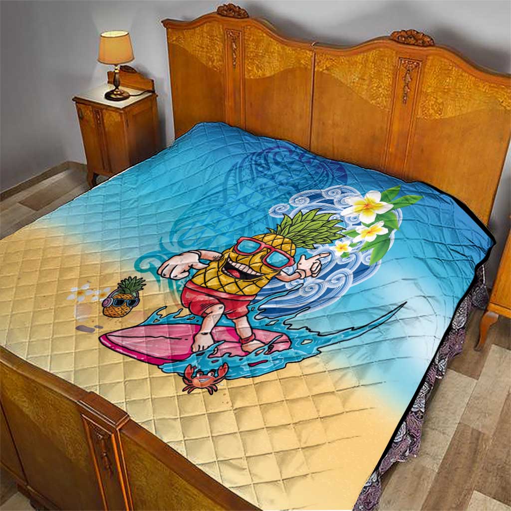 Hawaiian Funny Pineapple Surfing Quilt Beach with Tribal Kakau and Plumeria LT03 - Polynesian Pride