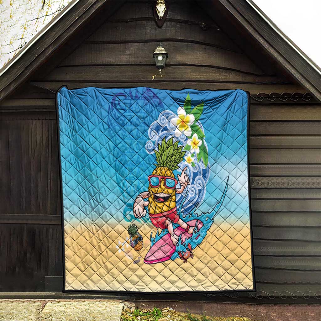 Hawaiian Funny Pineapple Surfing Quilt Beach with Tribal Kakau and Plumeria LT03 - Polynesian Pride