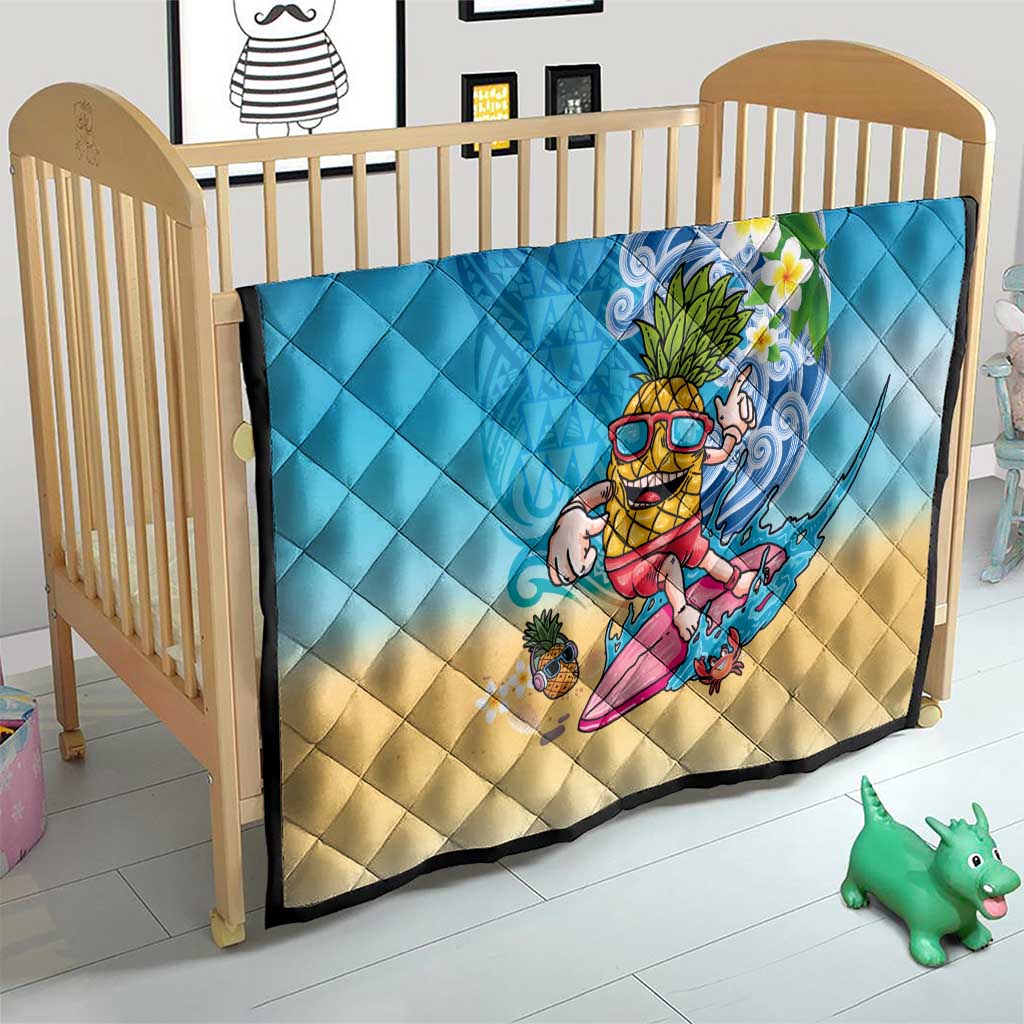 Hawaiian Funny Pineapple Surfing Quilt Beach with Tribal Kakau and Plumeria LT03 - Polynesian Pride