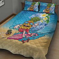 Hawaiian Funny Pineapple Surfing Quilt Bed Set Beach with Tribal Kakau and Plumeria LT03 - Polynesian Pride