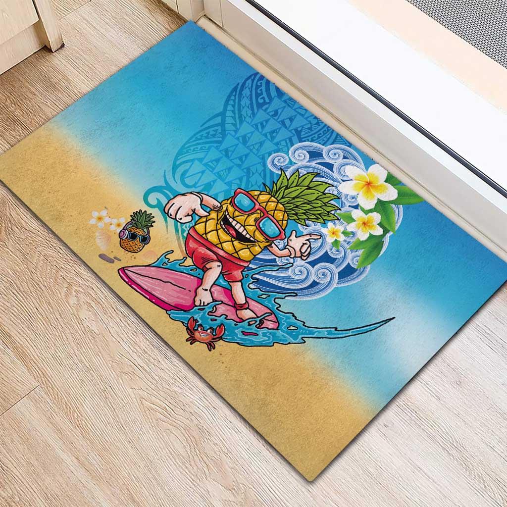 Hawaiian Funny Pineapple Surfing Rubber Doormat Beach with Tribal Kakau and Plumeria LT03 - Polynesian Pride