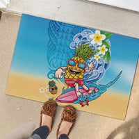 Hawaiian Funny Pineapple Surfing Rubber Doormat Beach with Tribal Kakau and Plumeria LT03 - Polynesian Pride