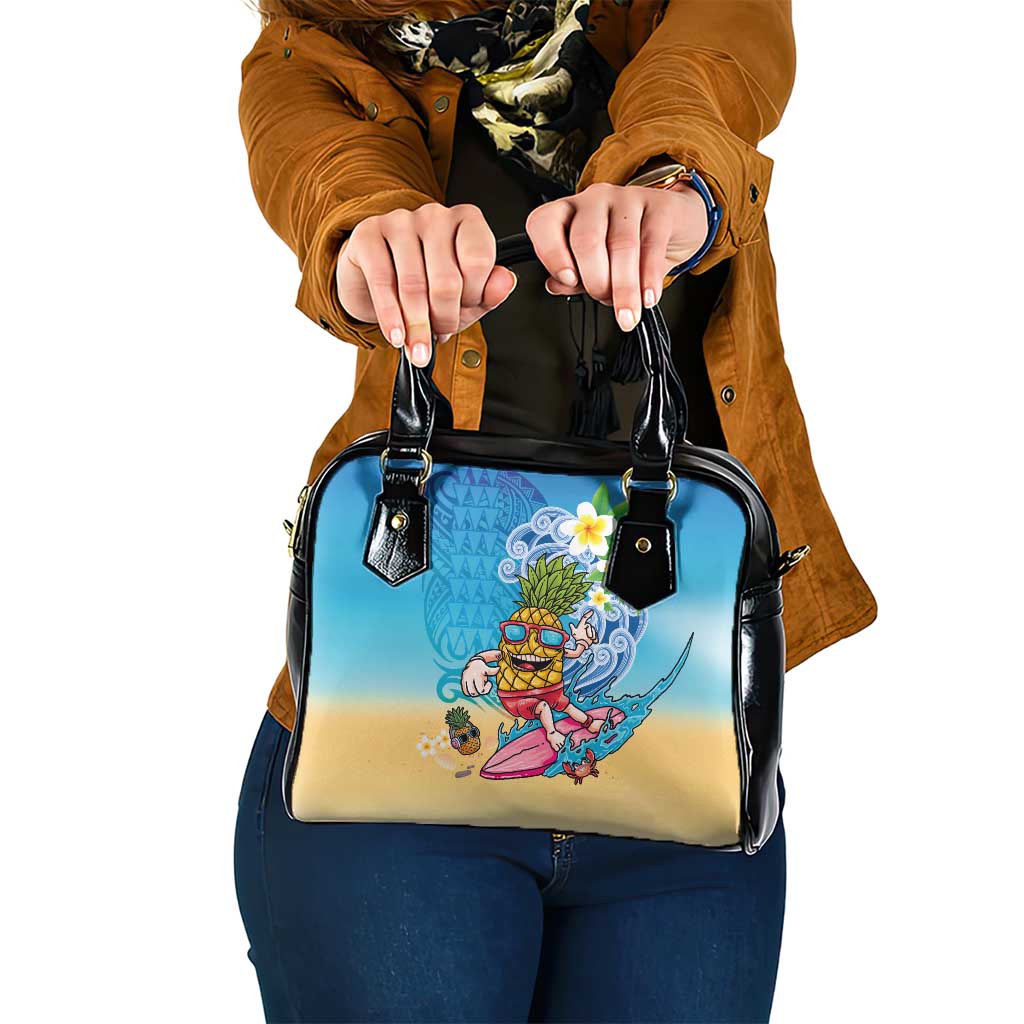 Hawaiian Funny Pineapple Surfing Shoulder Handbag Beach with Tribal Kakau and Plumeria