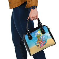 Hawaiian Funny Pineapple Surfing Shoulder Handbag Beach with Tribal Kakau and Plumeria