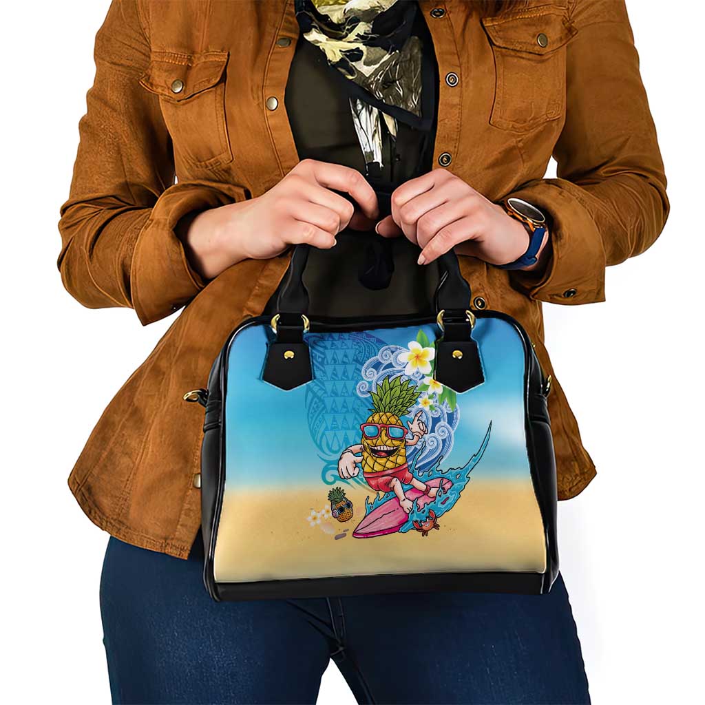 Hawaiian Funny Pineapple Surfing Shoulder Handbag Beach with Tribal Kakau and Plumeria