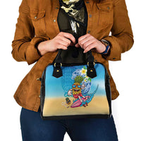 Hawaiian Funny Pineapple Surfing Shoulder Handbag Beach with Tribal Kakau and Plumeria