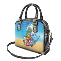 Hawaiian Funny Pineapple Surfing Shoulder Handbag Beach with Tribal Kakau and Plumeria