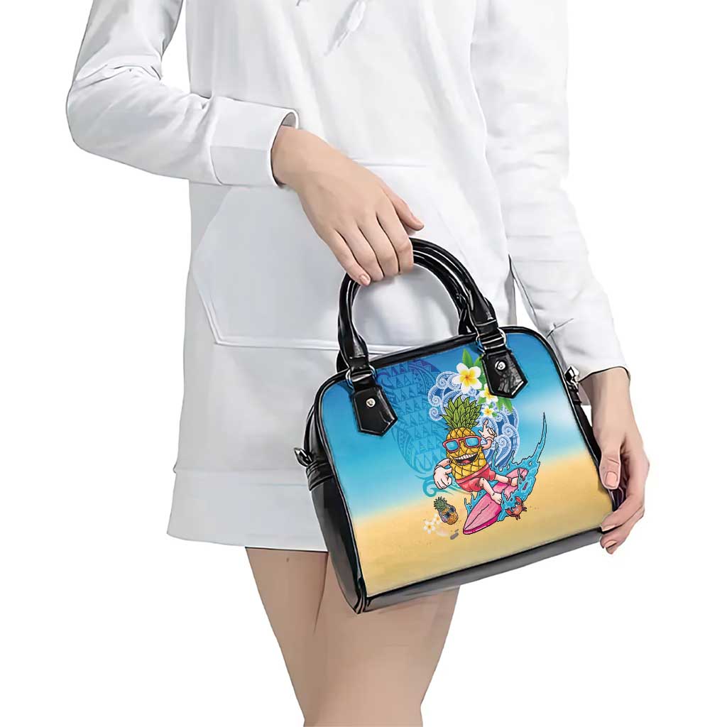 Hawaiian Funny Pineapple Surfing Shoulder Handbag Beach with Tribal Kakau and Plumeria