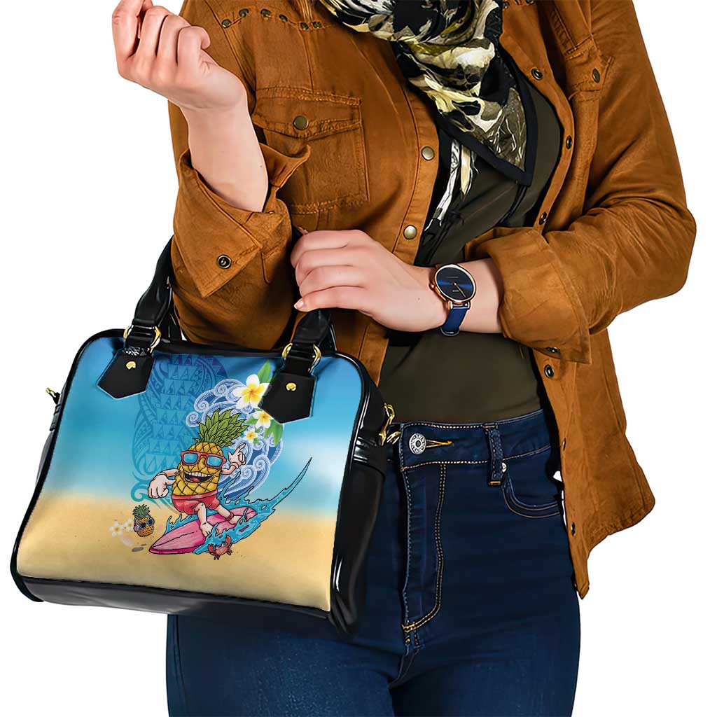 Hawaiian Funny Pineapple Surfing Shoulder Handbag Beach with Tribal Kakau and Plumeria