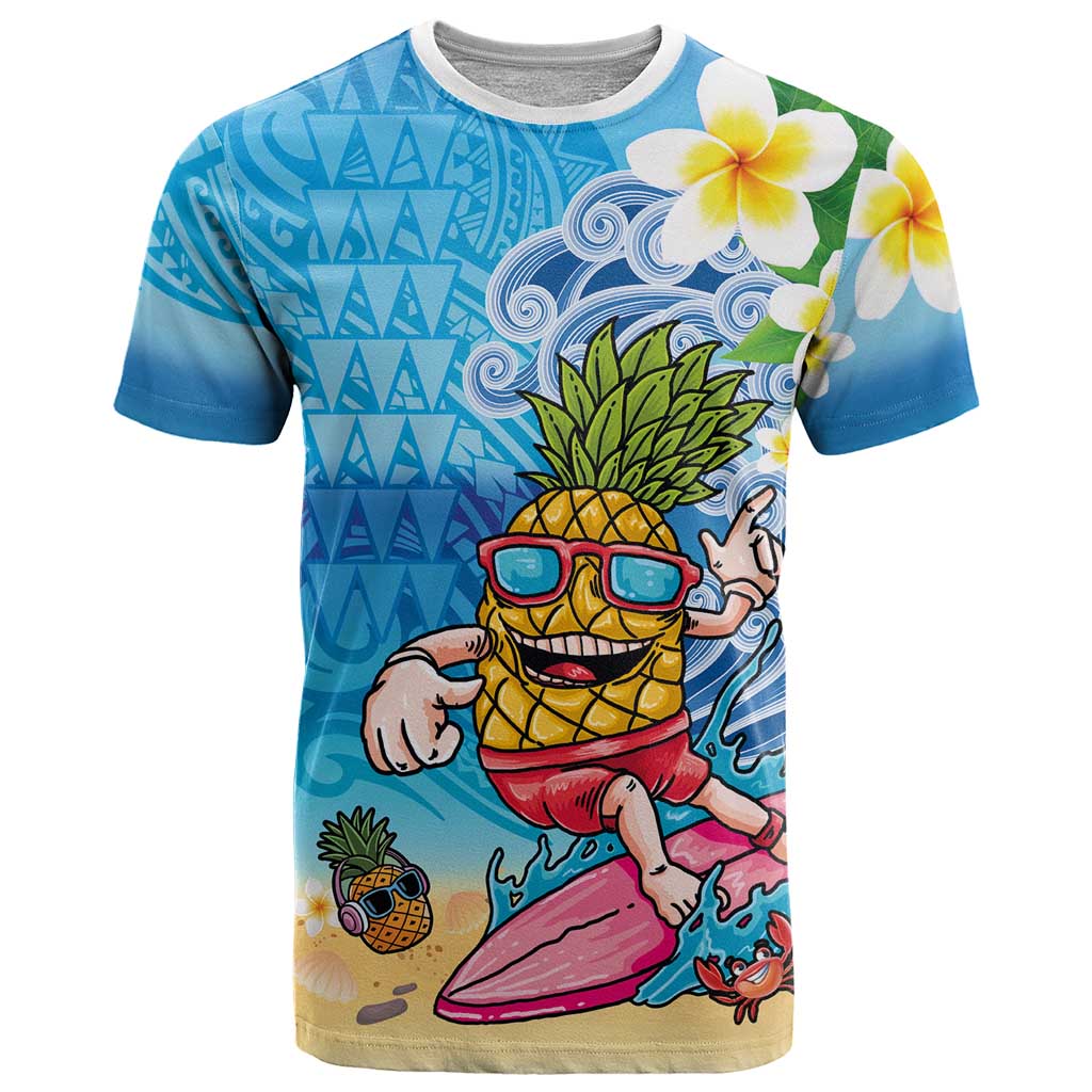 Hawaiian Funny Pineapple Surfing T Shirt Beach with Tribal Kakau and Plumeria LT03 Multicolor - Polynesian Pride