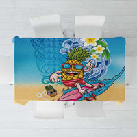 Hawaiian Funny Pineapple Surfing Tablecloth Beach with Tribal Kakau and Plumeria LT03 Multicolor - Polynesian Pride