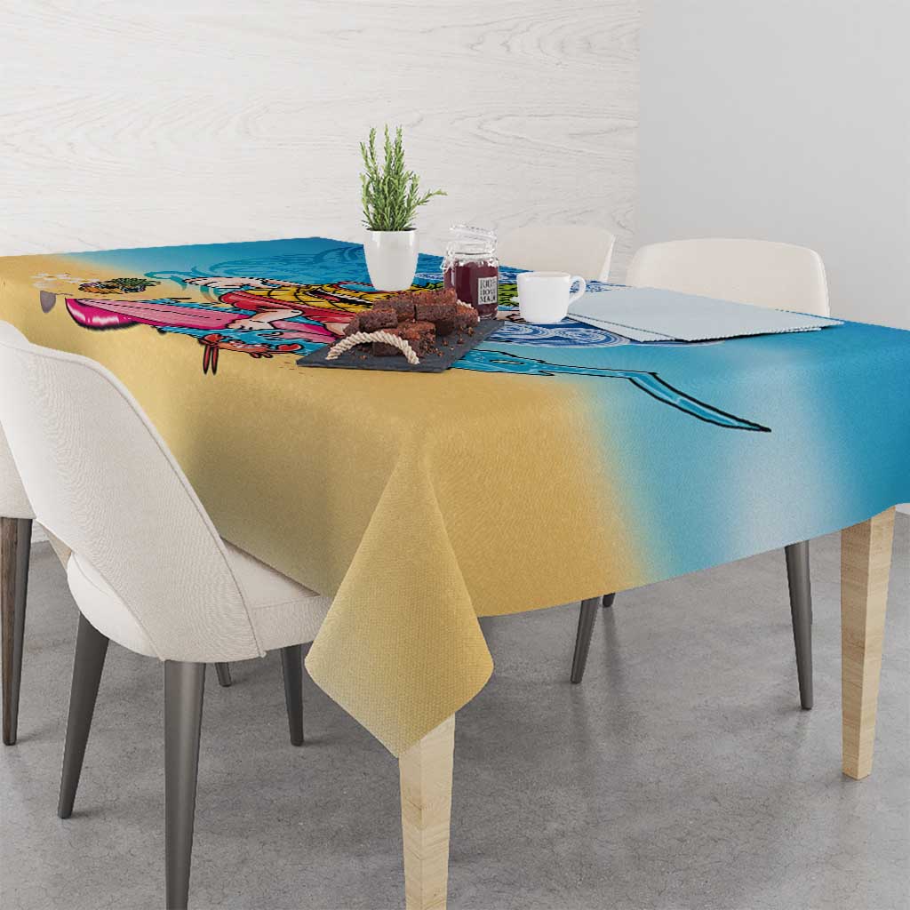 Hawaiian Funny Pineapple Surfing Tablecloth Beach with Tribal Kakau and Plumeria LT03 - Polynesian Pride