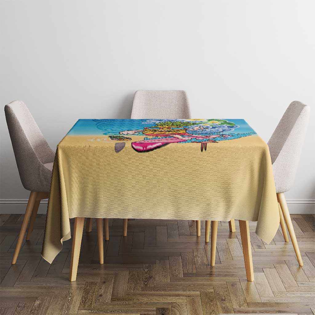 Hawaiian Funny Pineapple Surfing Tablecloth Beach with Tribal Kakau and Plumeria LT03 - Polynesian Pride