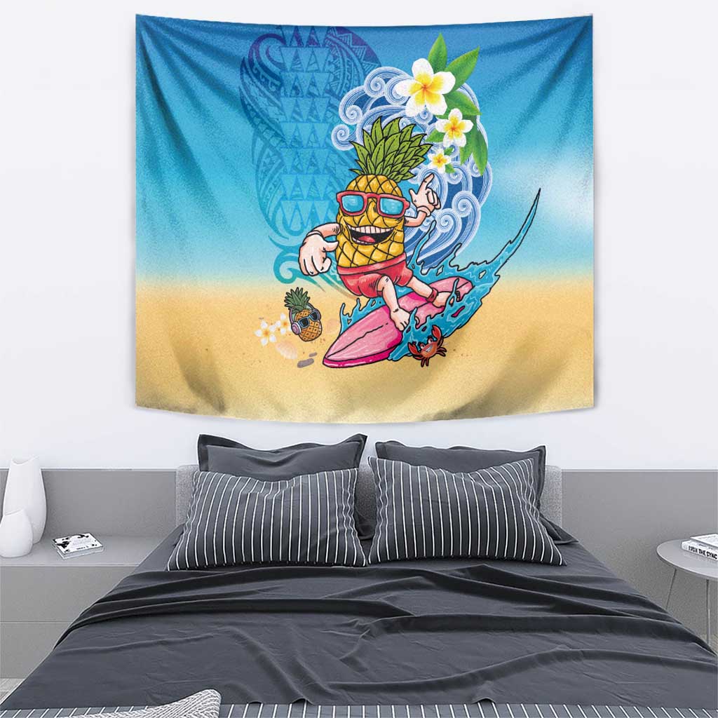 Hawaiian Funny Pineapple Surfing Tapestry Beach with Tribal Kakau and Plumeria LT03 - Polynesian Pride
