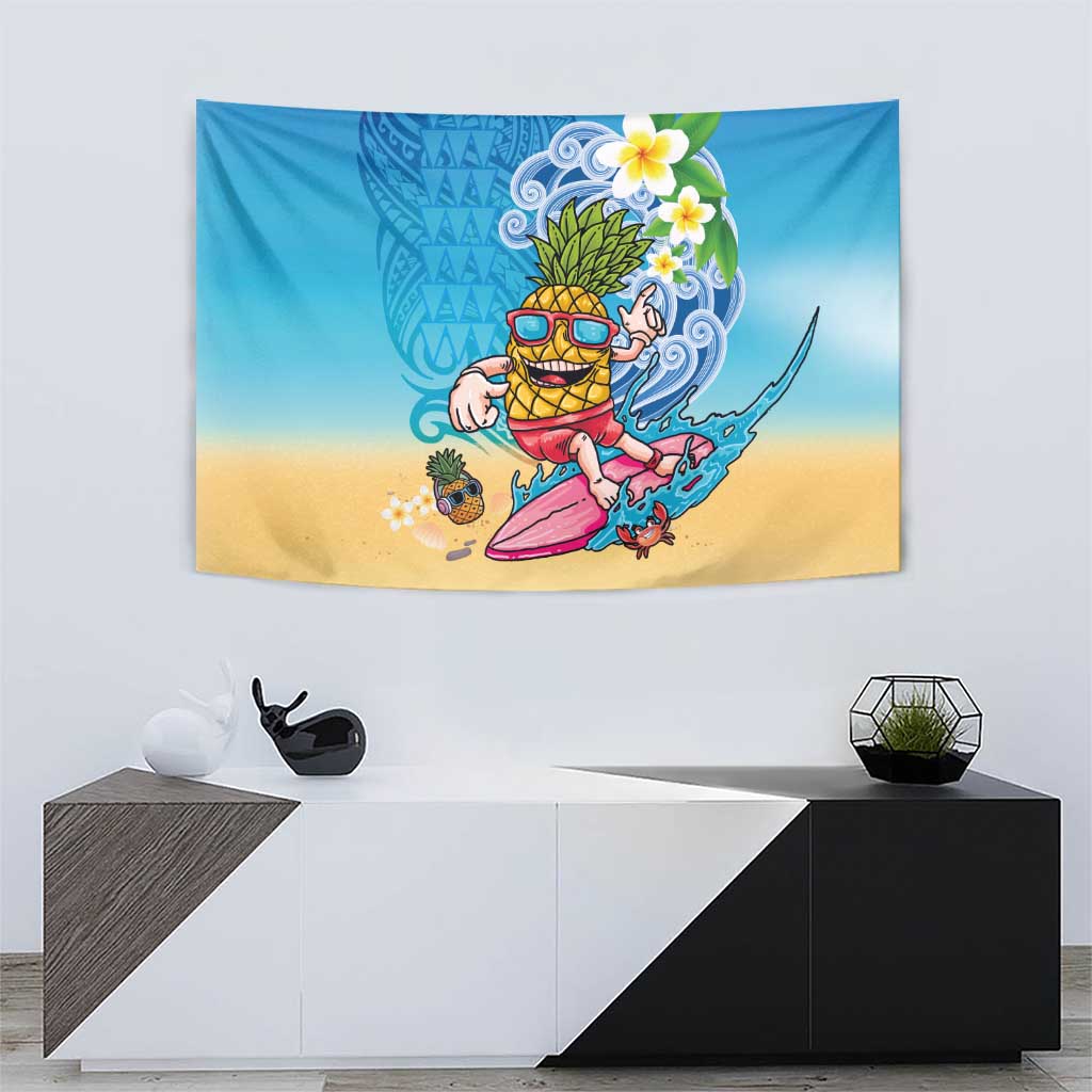Hawaiian Funny Pineapple Surfing Tapestry Beach with Tribal Kakau and Plumeria LT03 - Polynesian Pride
