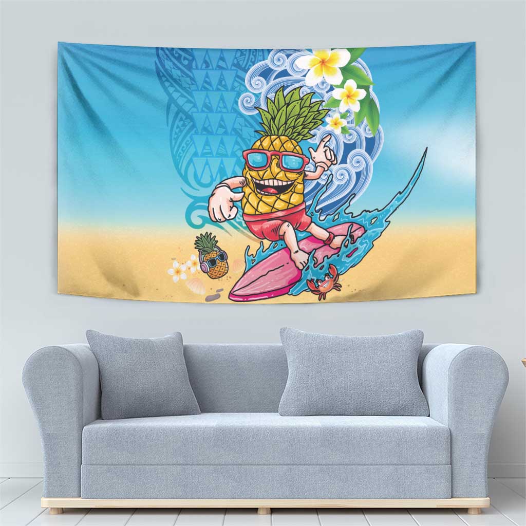 Hawaiian Funny Pineapple Surfing Tapestry Beach with Tribal Kakau and Plumeria LT03 - Polynesian Pride
