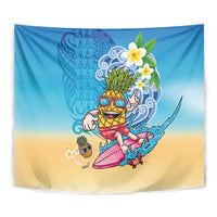 Hawaiian Funny Pineapple Surfing Tapestry Beach with Tribal Kakau and Plumeria LT03 - Polynesian Pride