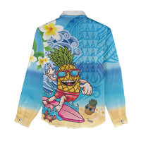 Hawaiian Funny Pineapple Surfing Women Casual Shirt Beach with Tribal Kakau and Plumeria
