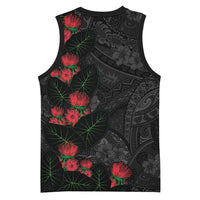 Hawaiian Taro Leaves and Ohia Lehua Basketball Jersey Polynesian Tribal Art Tropical Plants Motifs Grayscale