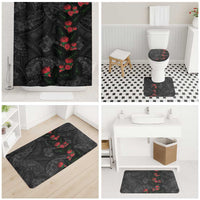 Hawaiian Taro Leaves and Ohia Lehua Bathroom Set Polynesian Tribal Art Tropical Plants Motifs Grayscale