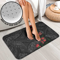 Hawaiian Taro Leaves and Ohia Lehua Bathroom Set Polynesian Tribal Art Tropical Plants Motifs Grayscale