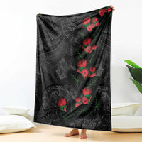 Hawaiian Taro Leaves and Ohia Lehua Blanket Polynesian Tribal Art Tropical Plants Motifs Grayscale