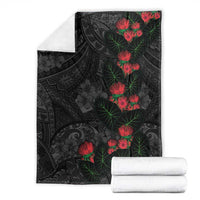 Hawaiian Taro Leaves and Ohia Lehua Blanket Polynesian Tribal Art Tropical Plants Motifs Grayscale