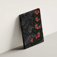 Hawaiian Taro Leaves and Ohia Lehua Canvas Wall Art Polynesian Tribal Art Tropical Plants Motifs Grayscale