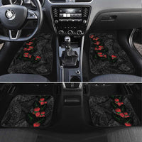 Hawaiian Taro Leaves and Ohia Lehua Car Mats Polynesian Tribal Art Tropical Plants Motifs Grayscale