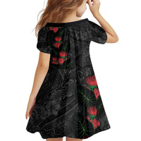 Hawaiian Taro Leaves and Ohia Lehua Family Matching Off Shoulder Maxi Dress and Hawaiian Shirt Polynesian Tribal Art Tropical Plants Motifs Grayscale