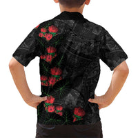 Hawaiian Taro Leaves and Ohia Lehua Family Matching Tank Maxi Dress and Hawaiian Shirt Polynesian Tribal Art Tropical Plants Motifs Grayscale