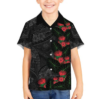 Hawaiian Taro Leaves and Ohia Lehua Hawaiian Shirt Polynesian Tribal Art Tropical Plants Motifs Grayscale