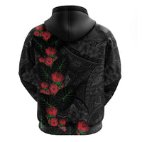 Hawaiian Taro Leaves and Ohia Lehua Hoodie Polynesian Tribal Art Tropical Plants Motifs Grayscale