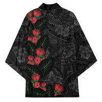 Hawaiian Taro Leaves and Ohia Lehua Kimono Polynesian Tribal Art Tropical Plants Motifs Grayscale
