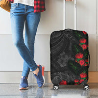 Hawaiian Taro Leaves and Ohia Lehua Luggage Cover Polynesian Tribal Art Tropical Plants Motifs Grayscale
