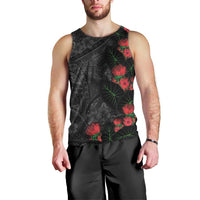 Hawaiian Taro Leaves and Ohia Lehua Men Tank Top Polynesian Tribal Art Tropical Plants Motifs Grayscale