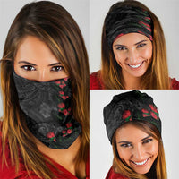 Hawaiian Taro Leaves and Ohia Lehua Neck Gaiter Polynesian Tribal Art Tropical Plants Motifs Grayscale