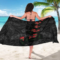 Hawaiian Taro Leaves and Ohia Lehua Sarong Polynesian Tribal Art Tropical Plants Motifs Grayscale