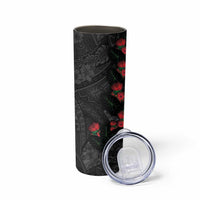 Hawaiian Taro Leaves and Ohia Lehua Skinny Tumbler Polynesian Tribal Art Tropical Plants Motifs Grayscale