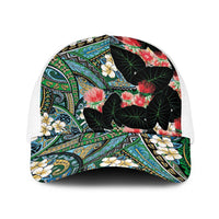 Hawaiian Taro Leaves and Ohia Lehua Baseball Net Cap Polynesian Tribal Art Tropical Plants Motifs Colorful