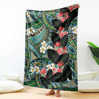 Hawaiian Taro Leaves and Ohia Lehua Blanket Polynesian Tribal Art Tropical Plants Motifs Colorful