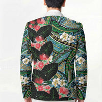 Hawaiian Taro Leaves and Ohia Lehua Blazer Polynesian Tribal Art Tropical Plants Motifs Colorful