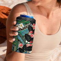Hawaiian Taro Leaves and Ohia Lehua 4 in 1 Can Cooler Tumbler Polynesian Tribal Art Tropical Plants Motifs Colorful