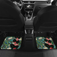 Hawaiian Taro Leaves and Ohia Lehua Car Mats Polynesian Tribal Art Tropical Plants Motifs Colorful