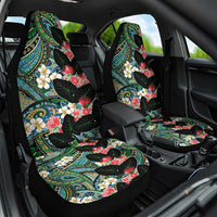 Hawaiian Taro Leaves and Ohia Lehua Car Seat Cover Polynesian Tribal Art Tropical Plants Motifs Colorful